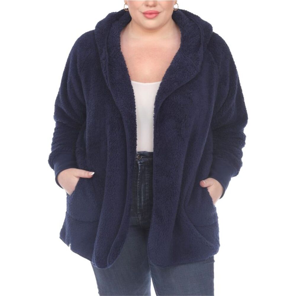 White Mark Womens Plus Size Plush Hooded Fleece Jacket, NWT